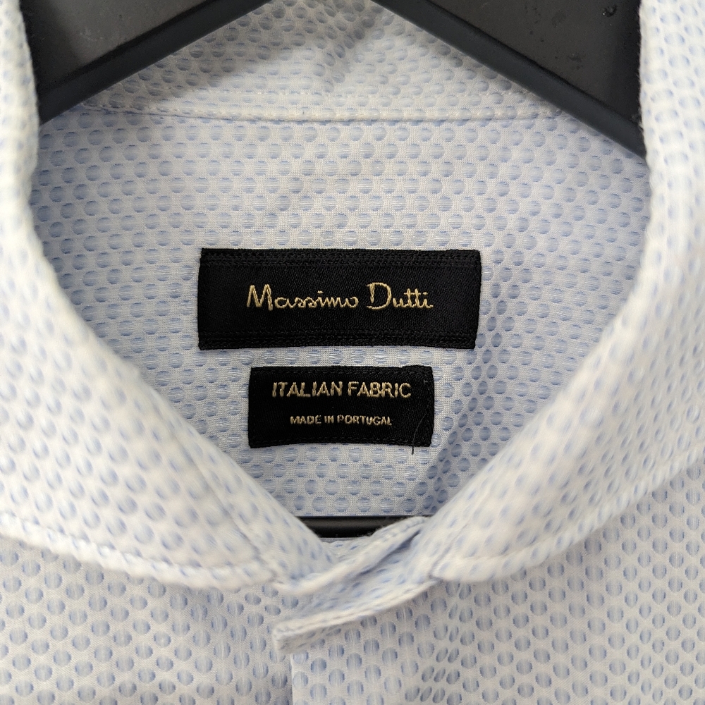Massimo Dutti Men’s Blue Dress Shirt - EU 42, US 32 Italian Fabric